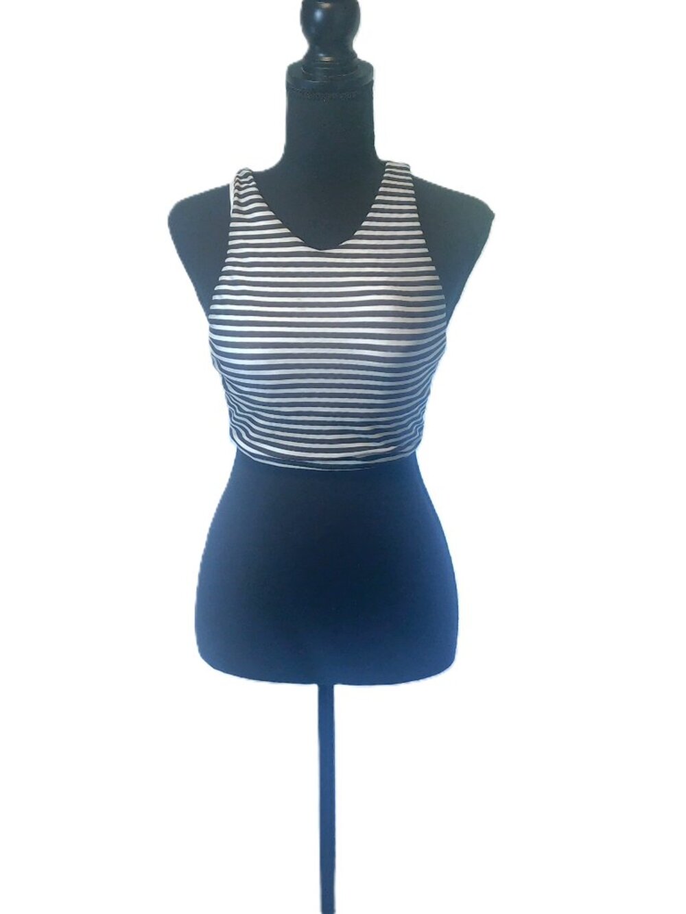 C Apparel Striped High-Neck Crop Swim Bikini Top - Size S